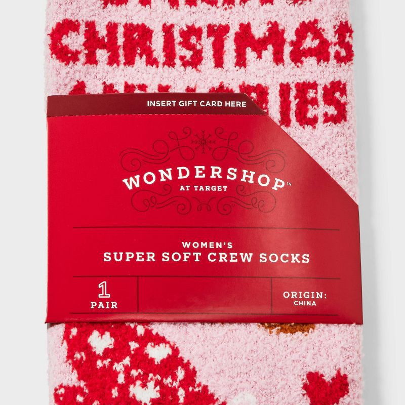 slide 3 of 3, Women's 'Baking Christmas Memories' Cozy Crew Socks with Gift Card Holder - Wondershop™ Pink/Tan 4-10, 1 ct