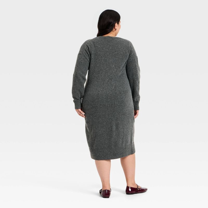 slide 2 of 3, Women's Long Sleeve Midi Sweater Dress - Ava & Viv™ Charcoal Gray 1X, 1 ct