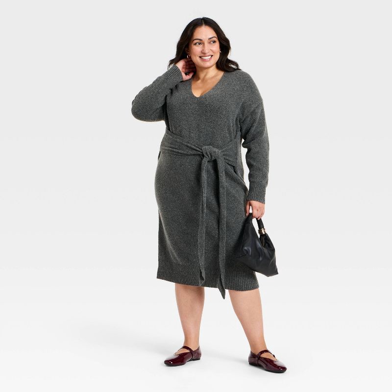 slide 3 of 3, Women's Long Sleeve Midi Sweater Dress - Ava & Viv™ Charcoal Gray 1X, 1 ct