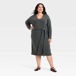 Women's Long Sleeve Midi Sweater Dress - Ava & Viv™ Charcoal Gray 1X
