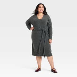 Women's Long Sleeve Midi Sweater Dress - Ava & Viv™ Charcoal Gray 2X