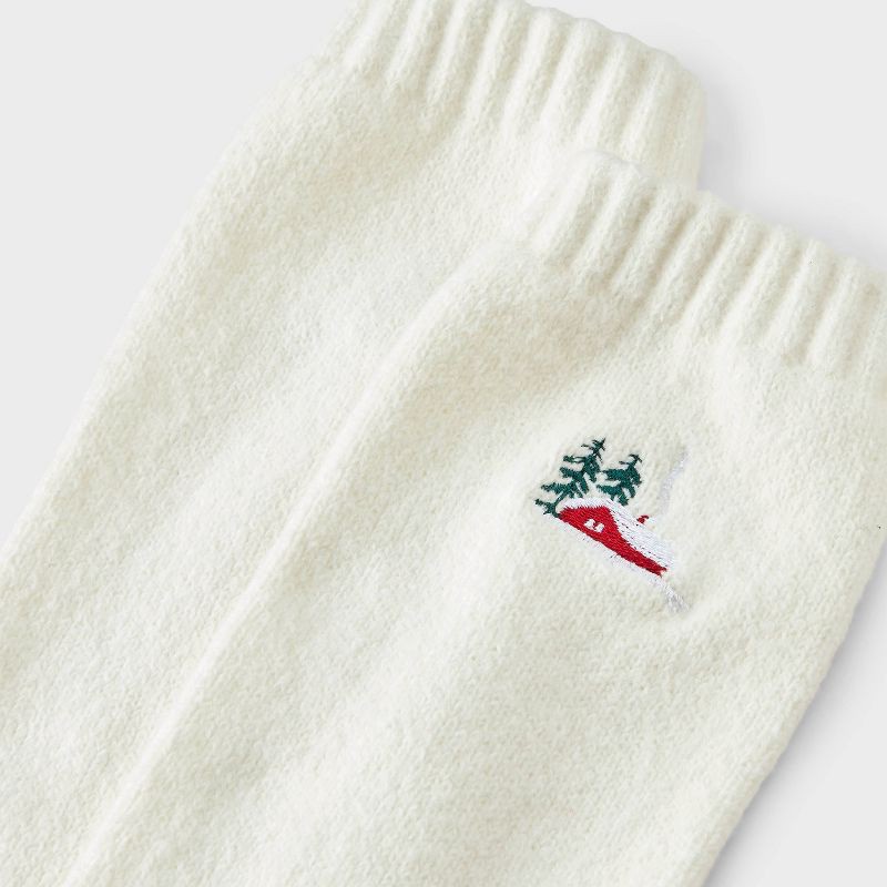 slide 3 of 3, Women's Embroidered Winter Cabin Super Soft Crew Socks - Wondershop™ Ivory 4-10, 1 ct