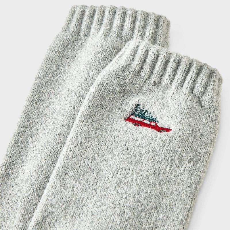 slide 3 of 3, Women's Embroidered Christmas Tree Shopping Super Soft Crew Socks - Wondershop™ Light Heather Gray 4-10, 1 ct