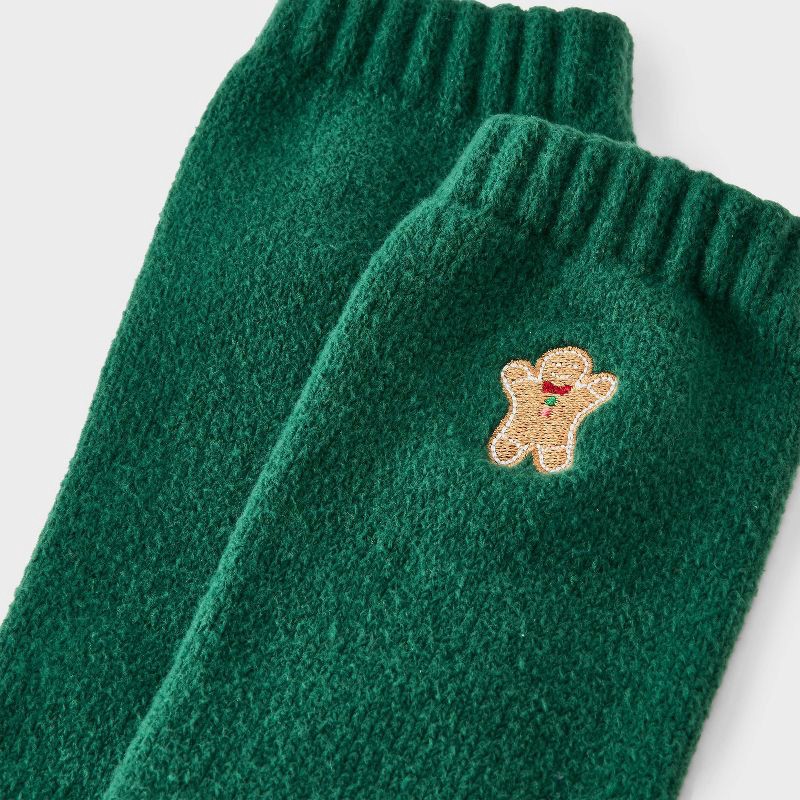 slide 3 of 3, Women's Embroidered Gingerbread Man Super Soft Crew Socks - Wondershop™ Green 4-10, 1 ct