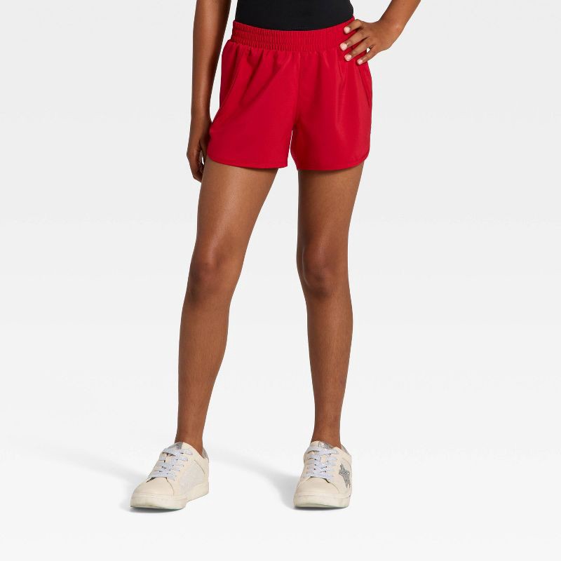 slide 1 of 3, Girls' Run Shorts - All In Motion™ Dark Red S, 1 ct