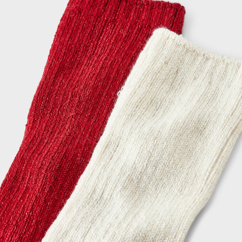 slide 3 of 3, Women's Luxury Collection Cashmere Blend Fine Rib Super Soft 2pk Crew Socks - Auden™ Red/Ivory 4-10, 2 ct