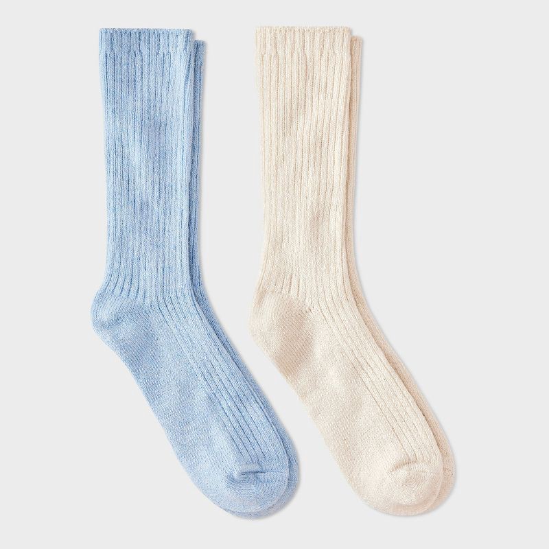 slide 1 of 3, Women's Luxury Collection Cashmere Blend Fine Rib Super Soft 2pk Crew Socks - Auden™ Light Blue/Cream 4-10, 2 ct