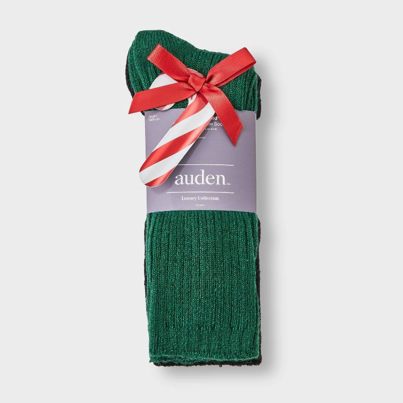 slide 2 of 3, Women's Luxury Collection Cashmere Blend Fine Rib Super Soft 2pk Crew Socks - Auden™ Green/Black 4-10, 2 ct