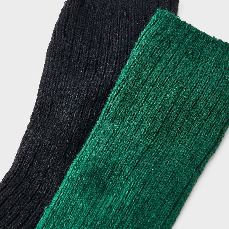 slide 3 of 3, Women's Luxury Collection Cashmere Blend Fine Rib Super Soft 2pk Crew Socks - Auden™ Green/Black 4-10, 2 ct