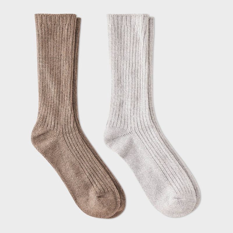 slide 1 of 3, Women's Luxury Collection Cashmere Blend Fine Rib Super Soft 2pk Crew Socks - Auden™ Gray/Light Heather Gray 4-10, 2 ct