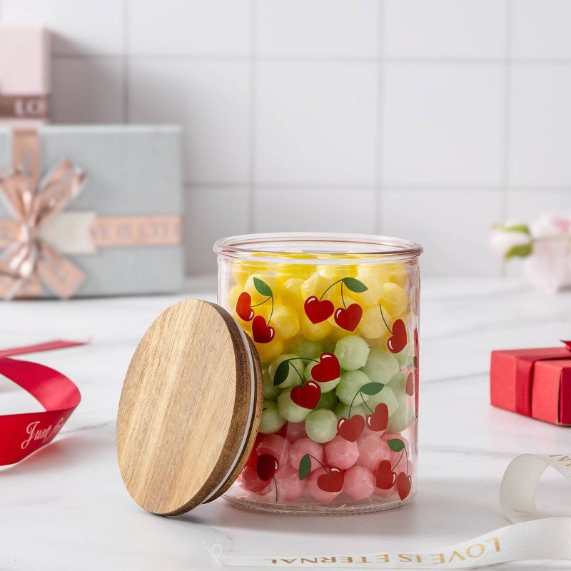 slide 2 of 5, Cook With Color Cherry Print Wood Lidded Treat Gifting Jar, 1 ct