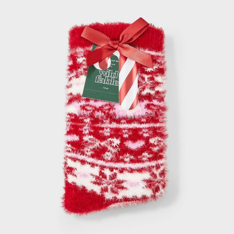 slide 2 of 4, Women's Bows & Hearts Fair Isle Fuzzy Eyelash Slouch Cozy Crew Socks - Wild Fable™ Red/Pink/Ivory 4-10, 1 ct