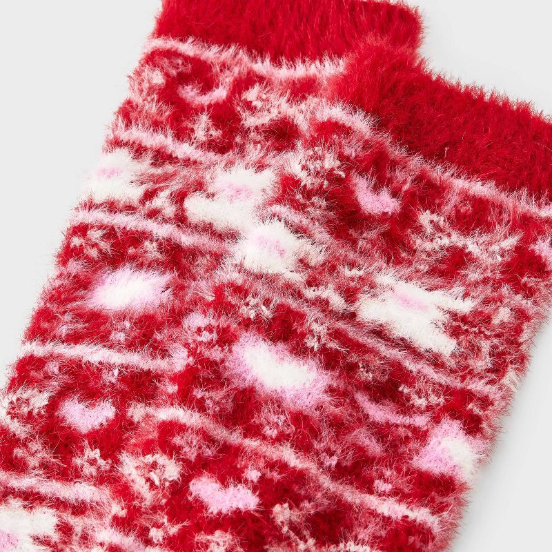 slide 3 of 4, Women's Bows & Hearts Fair Isle Fuzzy Eyelash Slouch Cozy Crew Socks - Wild Fable™ Red/Pink/Ivory 4-10, 1 ct