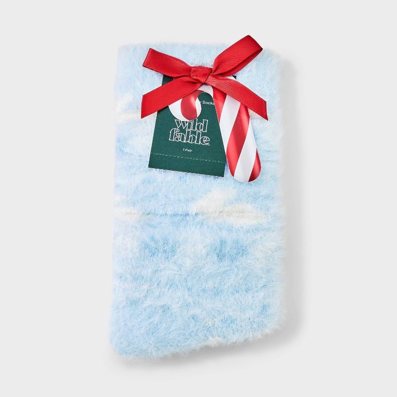 slide 2 of 4, Women's Bunnies & Snowflakes Fuzzy Eyelash Slouch Cozy Crew Socks - Wild Fable™ Blue/Ivory 4-10, 1 ct