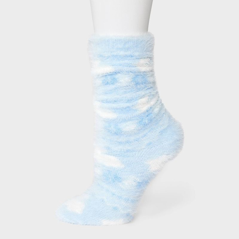 slide 4 of 4, Women's Bunnies & Snowflakes Fuzzy Eyelash Slouch Cozy Crew Socks - Wild Fable™ Blue/Ivory 4-10, 1 ct