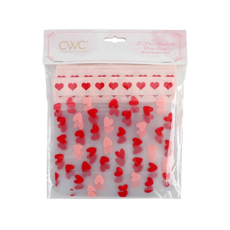slide 5 of 5, Cook With Color 20pk Zip Top Treat Bags Heart Print, 20 ct