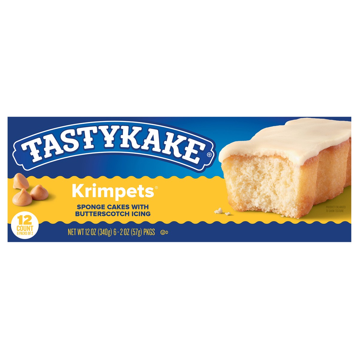 slide 1 of 13, Tastykake Butterscotch Krimpets, 12 Count, 6 Packs of 2 Sponge Cakes with Butterscotch Icing, 6 ct