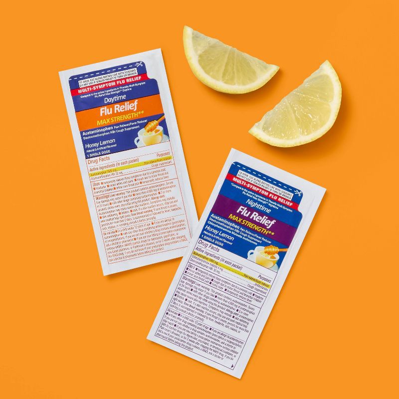 slide 2 of 5, Multi-Symptom Max Flu Relief Day and Night Combo Pack Powder - Acetaminophen - Honey Lemon - 12ct - up&up™, 12 ct