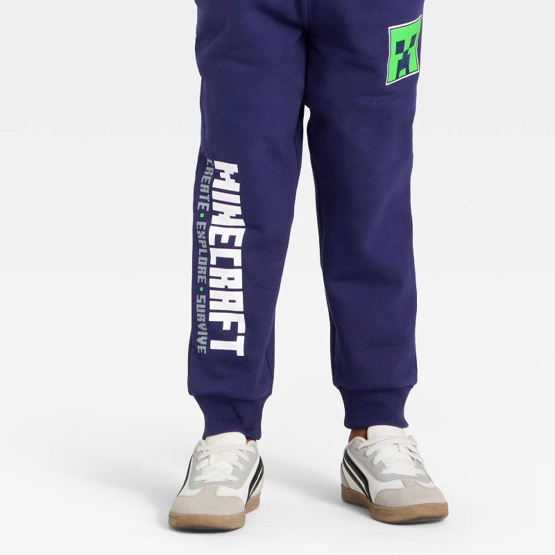 slide 3 of 4, Boys' Marvel Minecraft Creeper Fleece Sweatpants - Navy Blue M, 1 ct