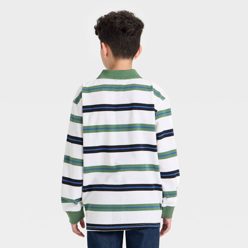 slide 2 of 4, Boys' Minecraft Creeper Long Sleeve Striped Rugby Shirt - Green/White/Navy Blue XS, 1 ct
