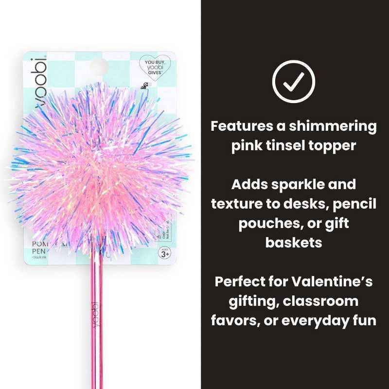 slide 2 of 4, Yoobi Valentine's Day Pom Pom Pen Pink Tinsel 1.0mm Black Ink Valentine's Day Gift, 1 ct