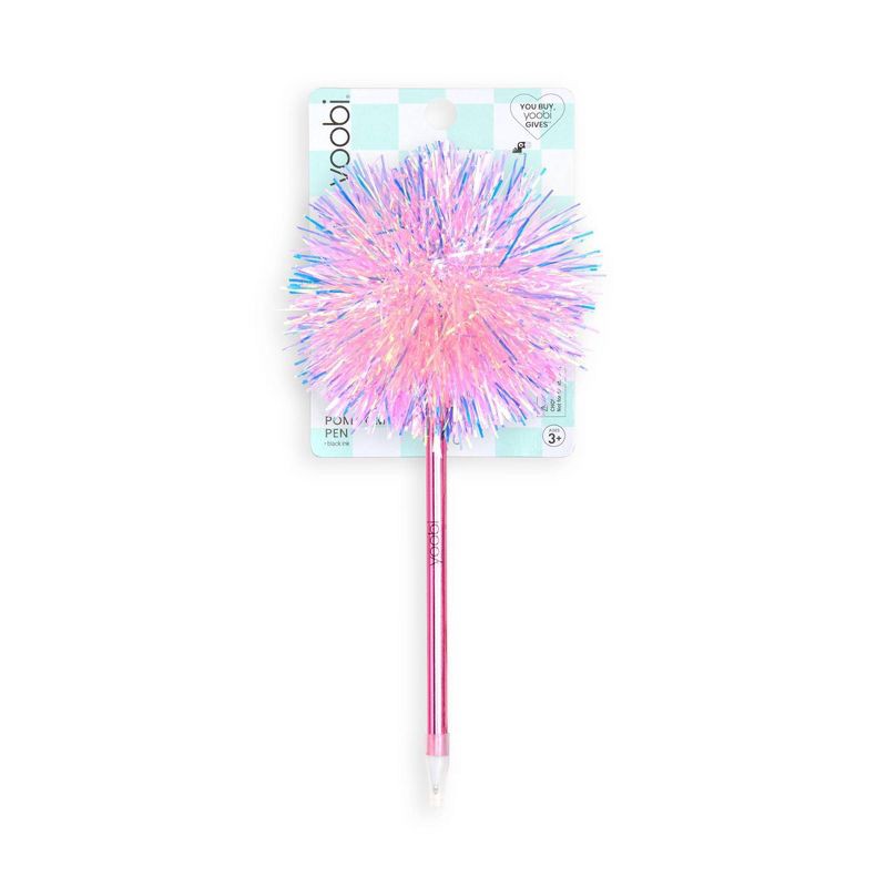 slide 1 of 4, Yoobi Valentine's Day Pom Pom Pen Pink Tinsel 1.0mm Black Ink Valentine's Day Gift, 1 ct