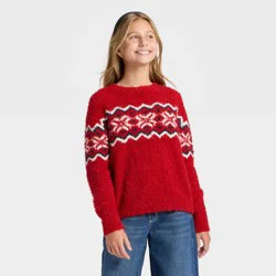 Girls' Fair Isle Boucle Sweater - art class™ Red L