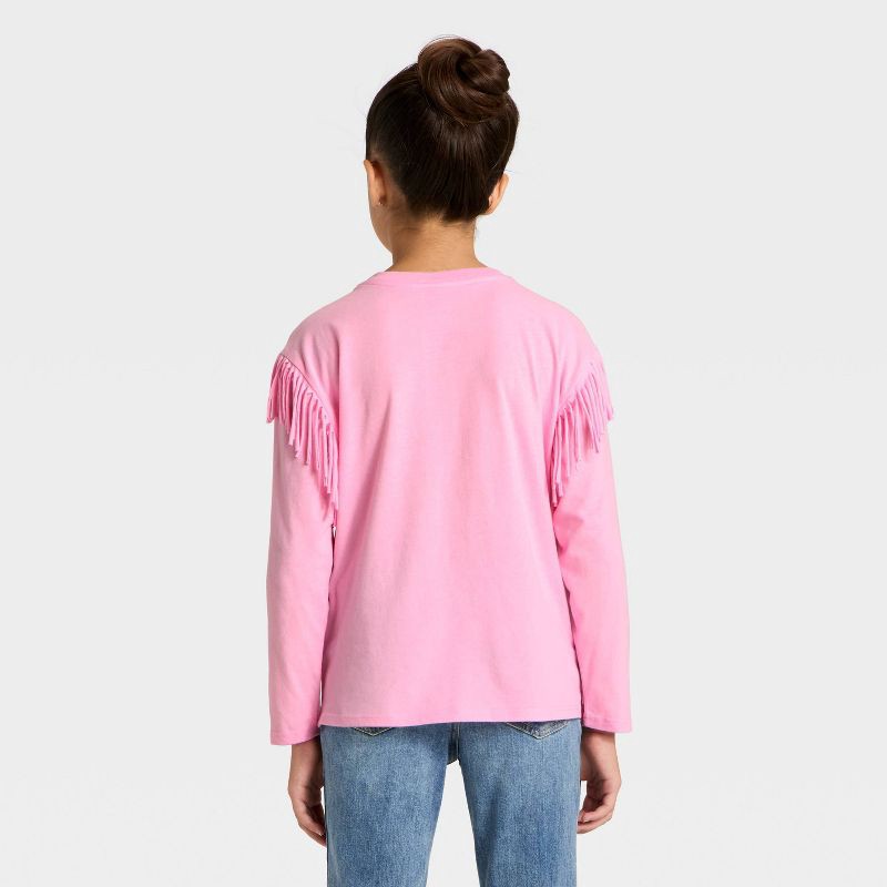slide 3 of 4, Peanuts Girls' Howdy Snoopy Fleece Fringe Long Sleeve T-Shirt - Light Pink M, 1 ct