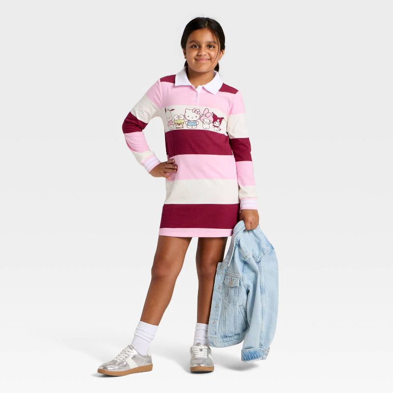 slide 4 of 4, Girls' Sanrio Hello Kitty & Friends Striped Rugby Dress - White/Pink XL, 1 ct