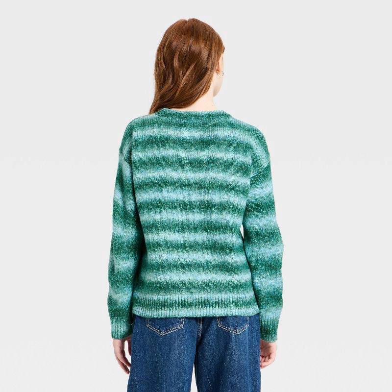Girls' Striped Pullover Sweater - art class™ Green S 1 ct | shipt