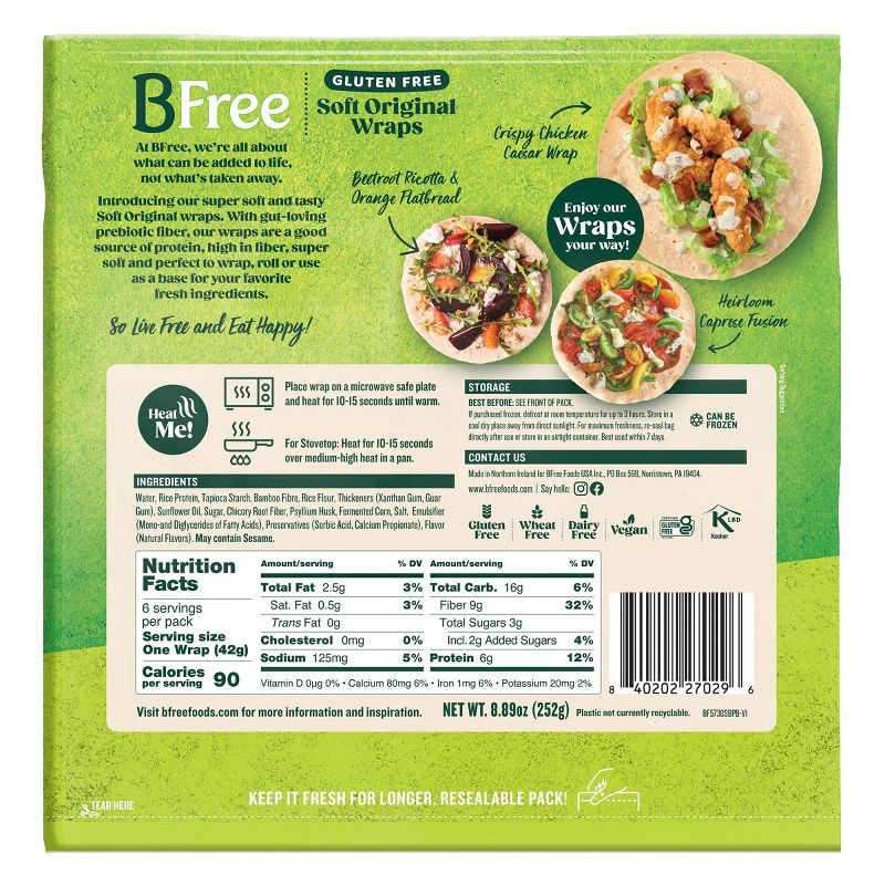 slide 2 of 5, BFree Foods Soft Original Tortilla Wraps - 8.89oz/6ct, 8.89 oz, 6 ct
