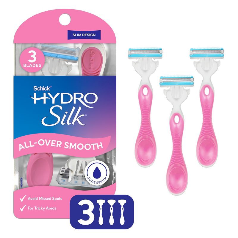 slide 1 of 6, Schick Hydro Silk All-Over Smooth 3 Blade Disposable Razors - 3ct, 3 ct