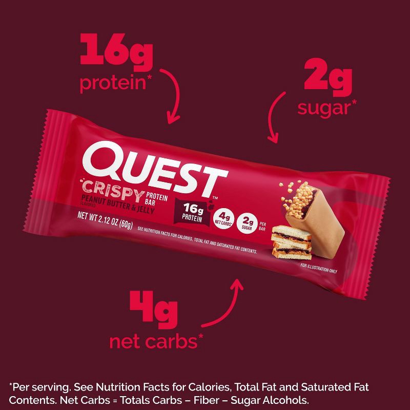 slide 3 of 6, Quest Nutrition Crispy Protein Bars - Peanut Butter & Jelly - 8.46oz/4pk - 16gms Protein, 8.46 oz, 4 ct