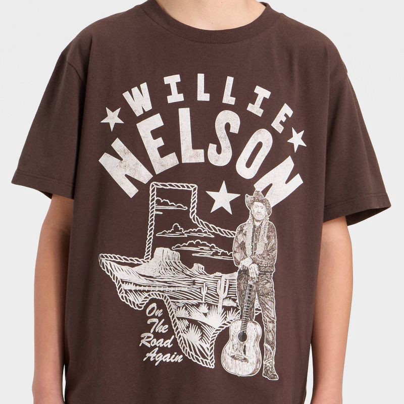 slide 2 of 4, Boys' Willie Nelson Short Sleeve Oversized Graphic T-Shirt - Dark Brown L, 1 ct