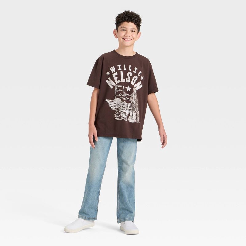 slide 4 of 4, Boys' Willie Nelson Short Sleeve Oversized Graphic T-Shirt - Dark Brown L, 1 ct