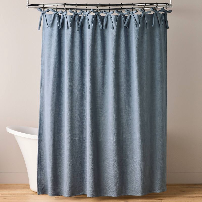 slide 1 of 3, Hearth & Hand with Magnolia Ribbon Tie Shower Curtain Sterling Blue - Hearth & Hand™ with Magnolia, 1 ct