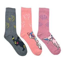 Pokemon Pokémon 3pk Micro Popo Fuzzy Crew Socks - Sylveon, Espeon, Umbreon