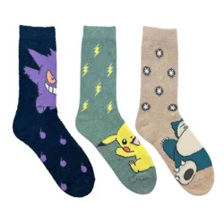 Pokemon Pokémon 3pk Micro Popo Fuzzy Crew Socks - Gengar, Snorlax, Pikachu