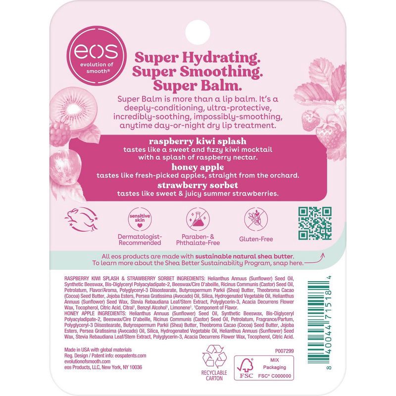 slide 2 of 6, eos 24H Moisture Super Balm Minis - Honey Apple, Raspberry Kiwi Splash, & Strawberry Sorbet - 0.72 fl oz/3pk, 0.72 fl oz, 3 ct