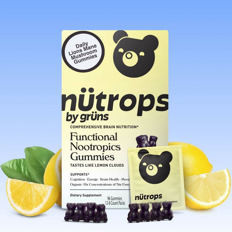 slide 2 of 11, Gruns Nütrops By Grüns Low Sugar Functional Nootropics for Brain Health Mushroom Gummies - 96ct/12pk, 96 ct, 12 ct