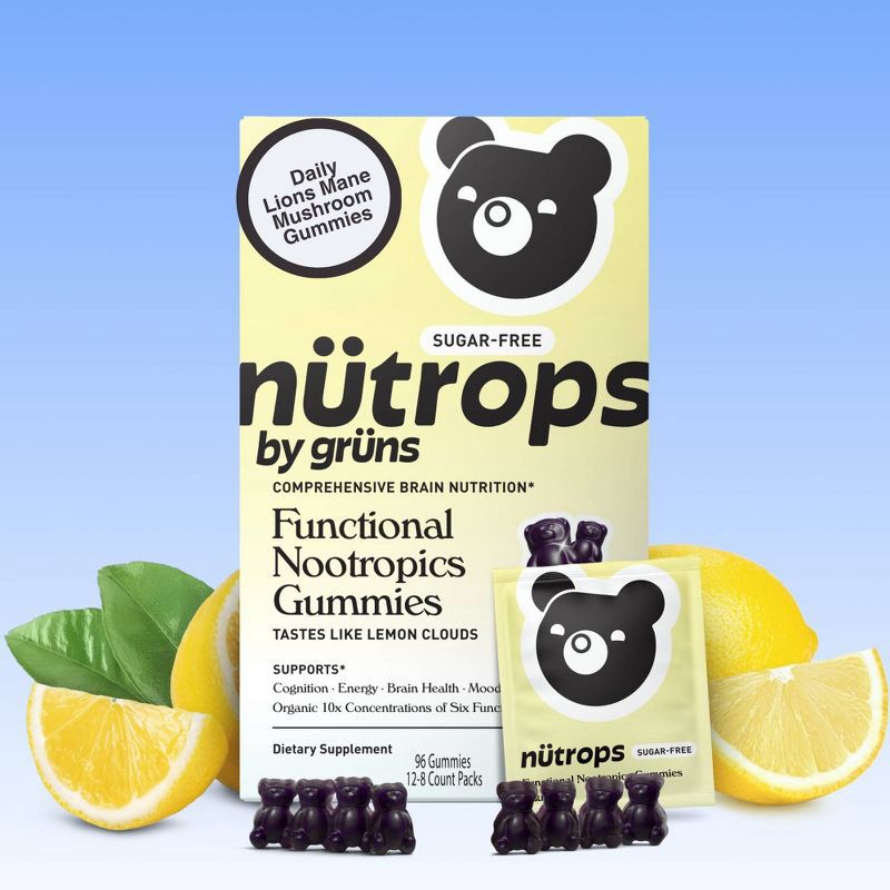slide 2 of 11, Gruns Nütrops By Grüns Sugar-Free Functional Nootropics for Brain Health Mushroom Gummies - 96ct/12pk, 96 ct, 12 ct