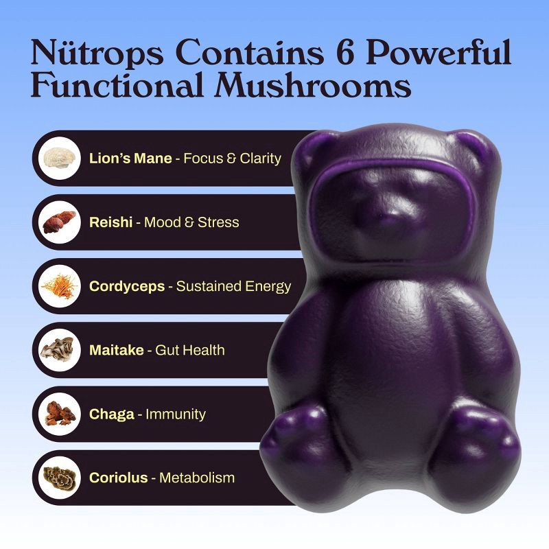 slide 4 of 11, Gruns Nütrops By Grüns Sugar-Free Functional Nootropics for Brain Health Mushroom Gummies - 96ct/12pk, 96 ct, 12 ct