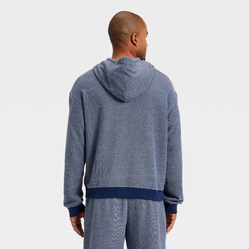 slide 2 of 3, Men's Textured Knit Lounge Hoodie - Goodfellow & Co™ Blue M, 1 ct