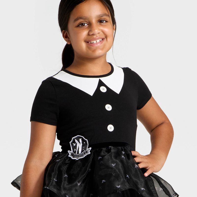 slide 2 of 4, Wednesday Series Girls' Wednesday Addams Tulle Character Dress - Black/White L, 1 ct