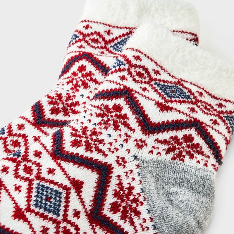 slide 3 of 3, Women's Mixed Geo Double Lined Cozy Ankle Socks - Auden™ Ivory/Red/Heather Gray 4-10, 1 ct