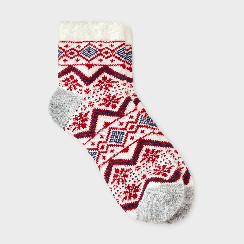 slide 1 of 3, Women's Mixed Geo Double Lined Cozy Ankle Socks - Auden™ Ivory/Red/Heather Gray 4-10, 1 ct