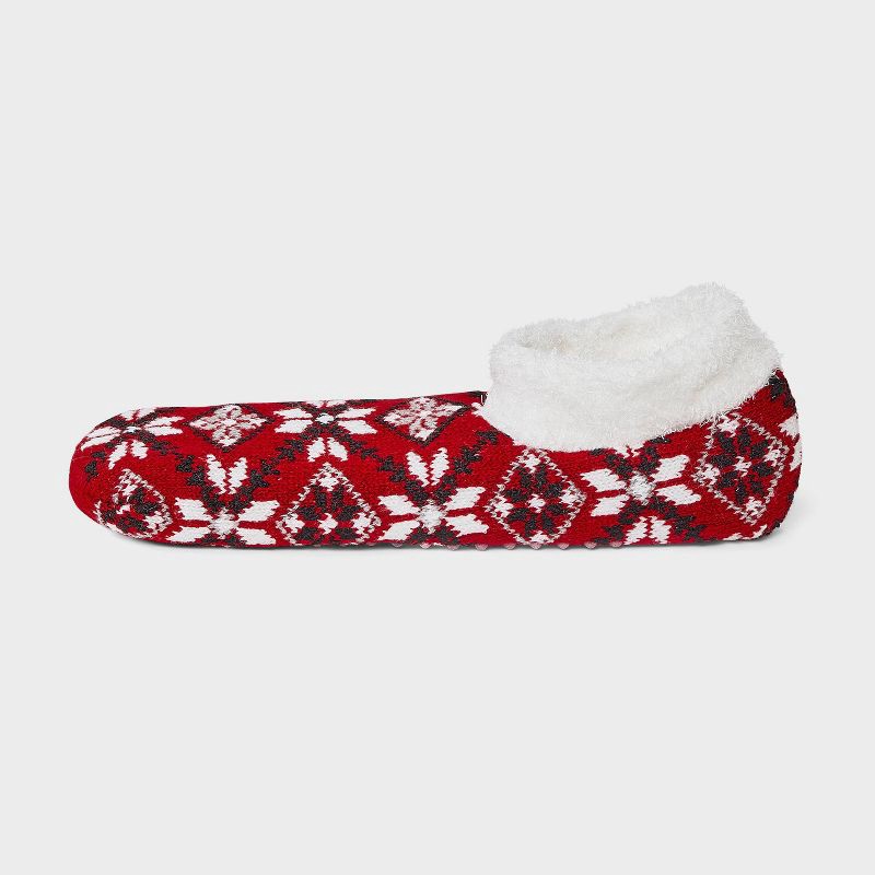 slide 2 of 4, Women's Stitched Snowflake Double Lined Cozy Booties with Grippers - Auden™ Red/Ivory 4-10, 1 ct