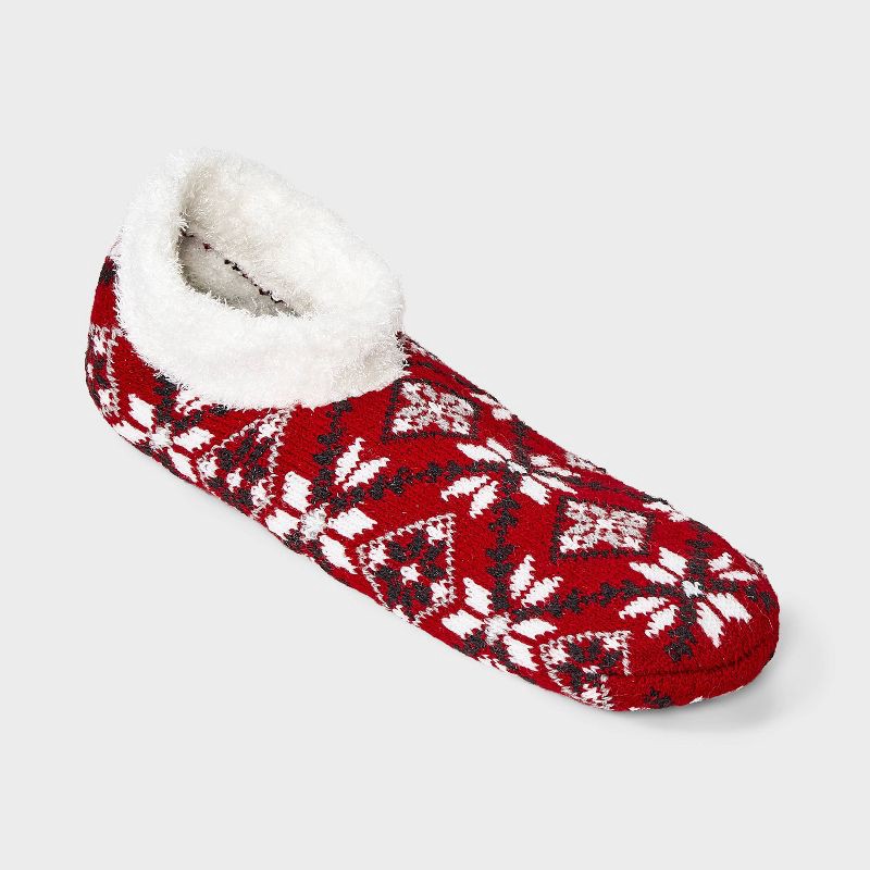 slide 1 of 4, Women's Stitched Snowflake Double Lined Cozy Booties with Grippers - Auden™ Red/Ivory 4-10, 1 ct