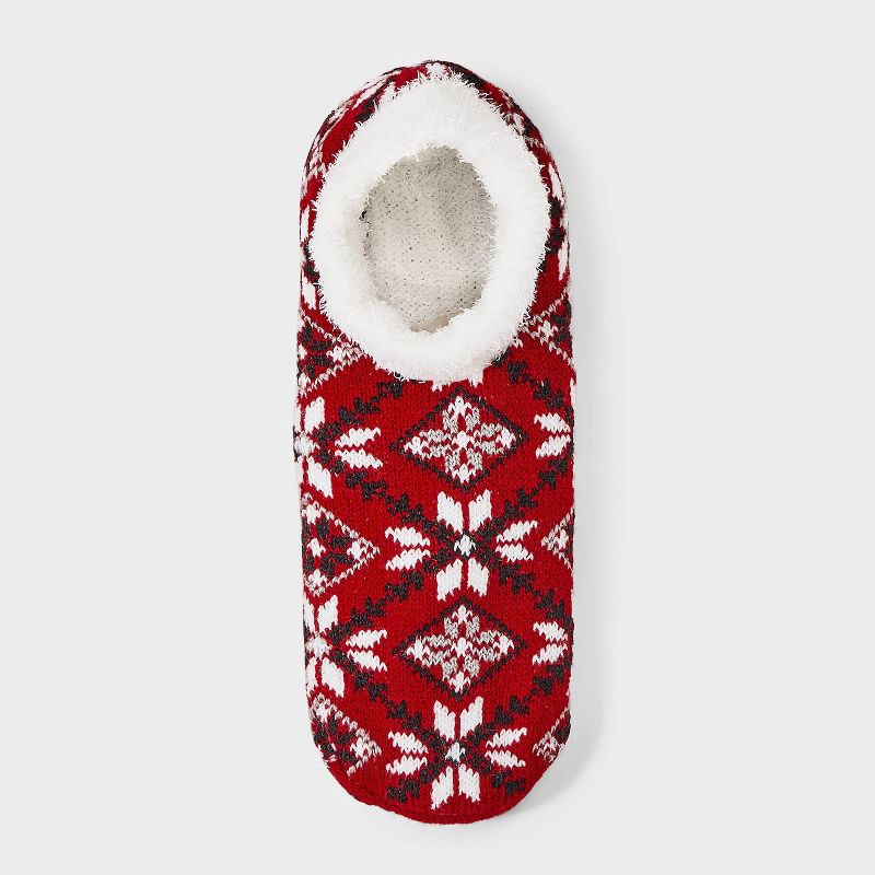 slide 3 of 4, Women's Stitched Snowflake Double Lined Cozy Booties with Grippers - Auden™ Red/Ivory 4-10, 1 ct