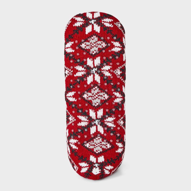 slide 4 of 4, Women's Stitched Snowflake Double Lined Cozy Booties with Grippers - Auden™ Red/Ivory 4-10, 1 ct